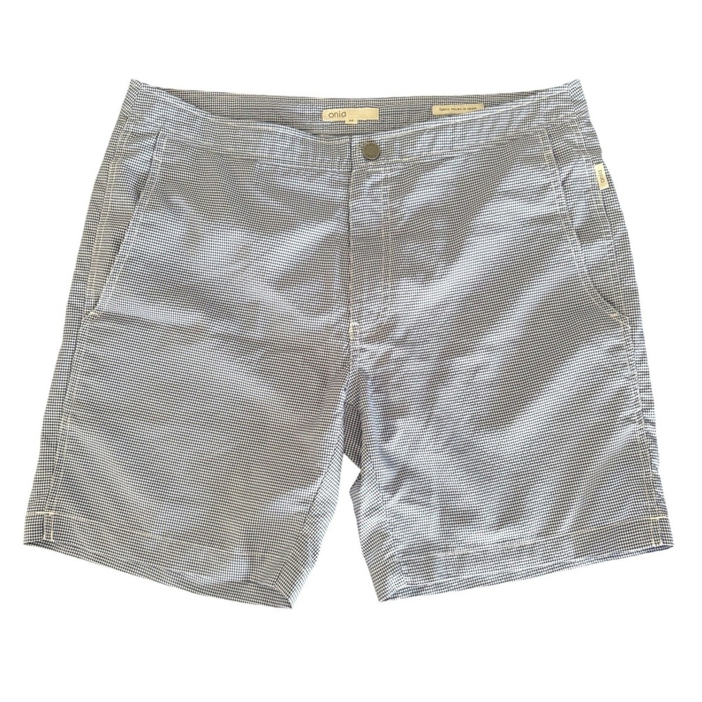 Onia Swim Shorts Mens 34 Blue White Gingham Check Calder 7.5 Mesh Lined Preppy